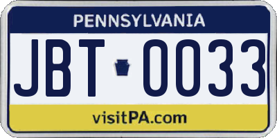 PA license plate JBT0033