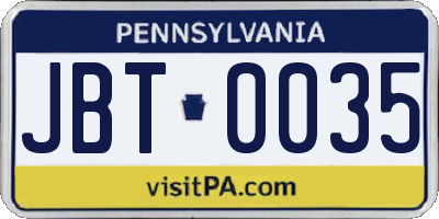 PA license plate JBT0035