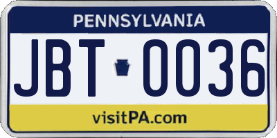 PA license plate JBT0036