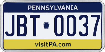 PA license plate JBT0037