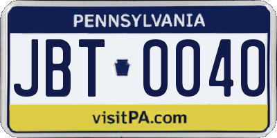PA license plate JBT0040