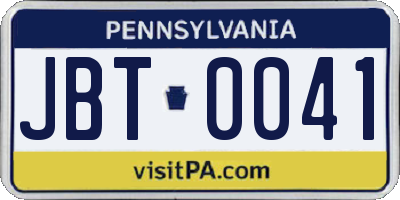 PA license plate JBT0041