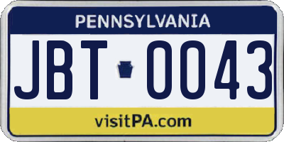 PA license plate JBT0043