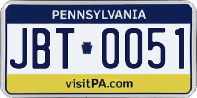PA license plate JBT0051