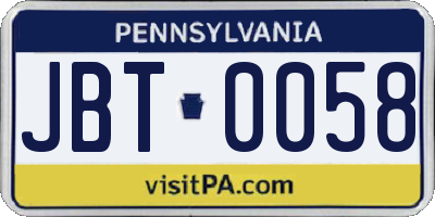 PA license plate JBT0058