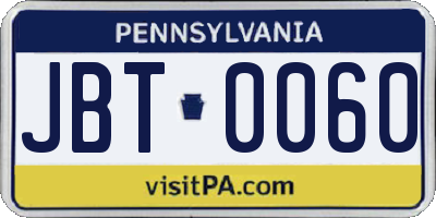 PA license plate JBT0060