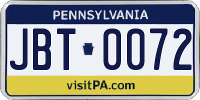 PA license plate JBT0072