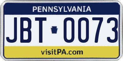 PA license plate JBT0073