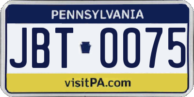 PA license plate JBT0075