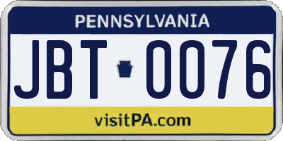PA license plate JBT0076
