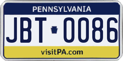 PA license plate JBT0086