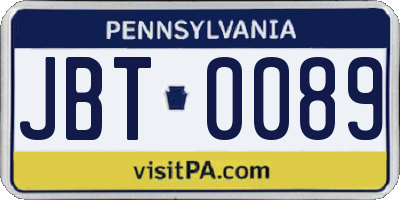 PA license plate JBT0089