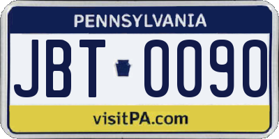 PA license plate JBT0090