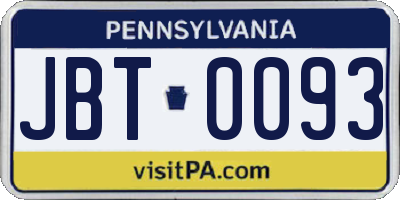 PA license plate JBT0093