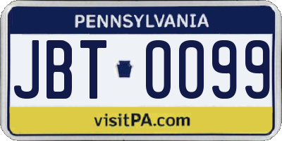 PA license plate JBT0099