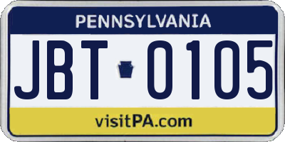 PA license plate JBT0105
