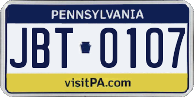PA license plate JBT0107