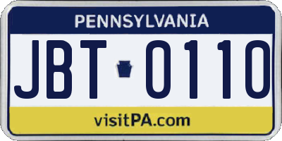 PA license plate JBT0110