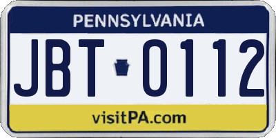 PA license plate JBT0112