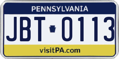 PA license plate JBT0113