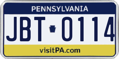 PA license plate JBT0114