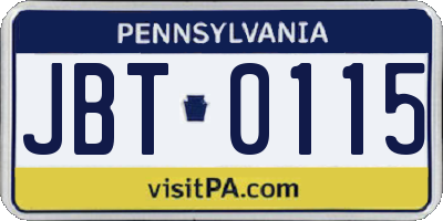 PA license plate JBT0115