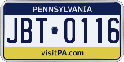 PA license plate JBT0116