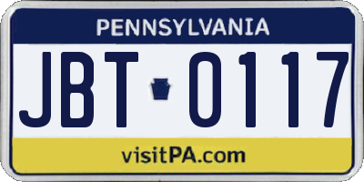 PA license plate JBT0117