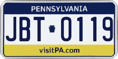 PA license plate JBT0119