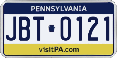 PA license plate JBT0121