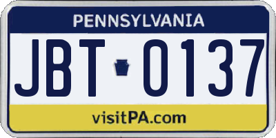 PA license plate JBT0137