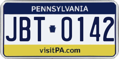 PA license plate JBT0142