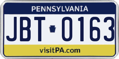 PA license plate JBT0163