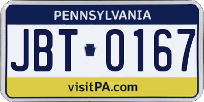 PA license plate JBT0167