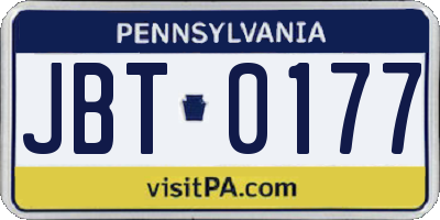 PA license plate JBT0177
