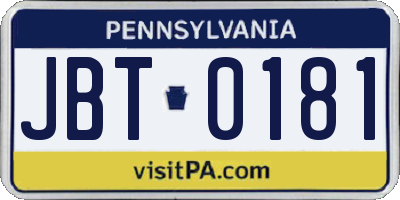 PA license plate JBT0181