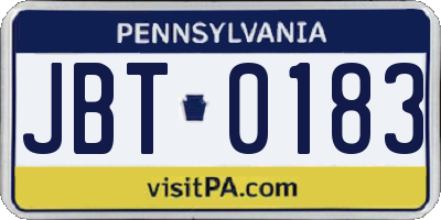 PA license plate JBT0183