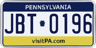 PA license plate JBT0196