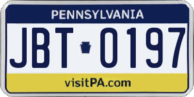 PA license plate JBT0197