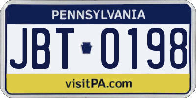 PA license plate JBT0198