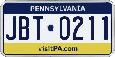 PA license plate JBT0211