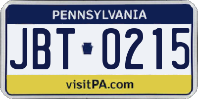 PA license plate JBT0215