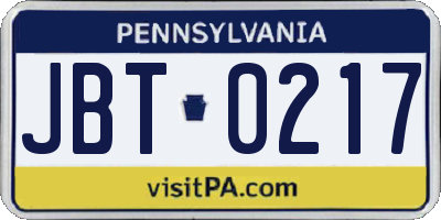 PA license plate JBT0217