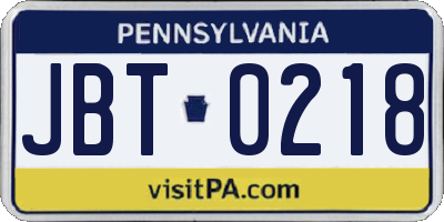 PA license plate JBT0218