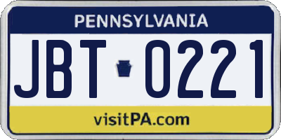 PA license plate JBT0221