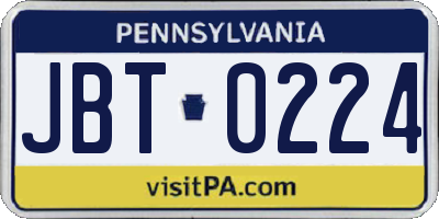 PA license plate JBT0224