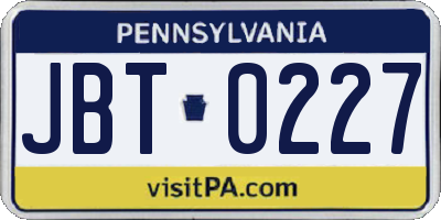 PA license plate JBT0227