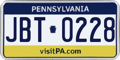 PA license plate JBT0228