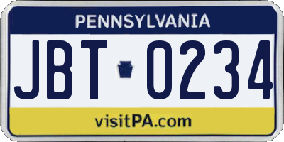 PA license plate JBT0234