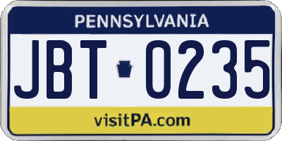PA license plate JBT0235